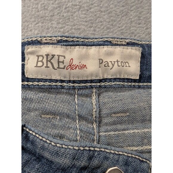 BKE Jeans Womens SZ 28 Blue Payton Slim Straight Embroidered Distressed Whiskers - Picture 12 of 15